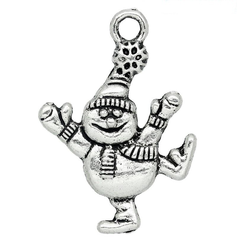 6 pendentifs breloques bonhomme de neige argenté 30 x 22 mm