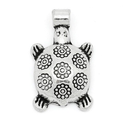 6 pendentifs breloques tortue à fleur argenté 20 x 12 mm