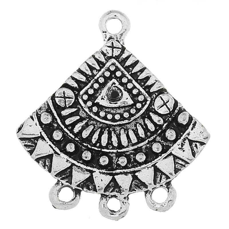 8 pendentifs éventail argenté 26 x 24 mm