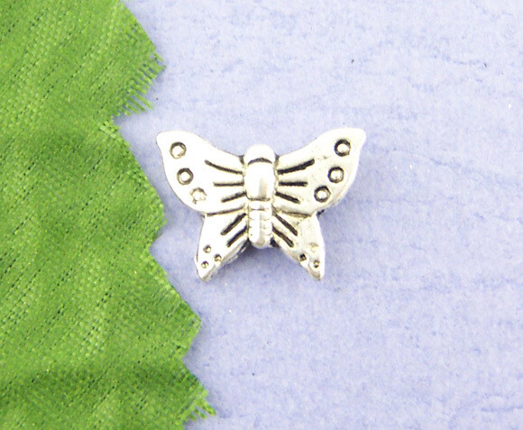 10 perles intercalaires papillon argenté 12 x 17 mm