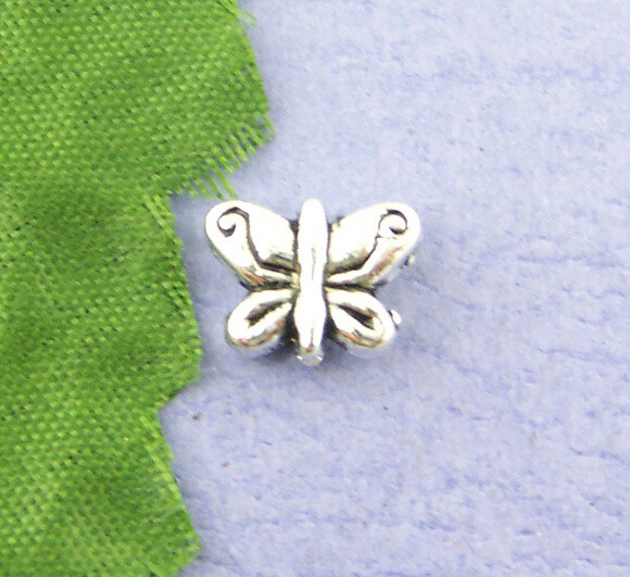 8 perles intercalaires papillon argenté 8 x 10 mm