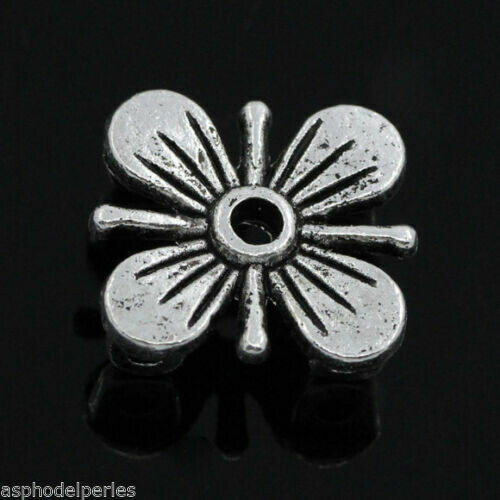 10 perles intercalaires spacer fleur à 2 trous argenté 13 x 12 mm