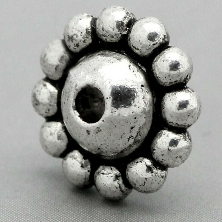 10 perles intercalaires fleur en métal argenté 9 x 5 mm