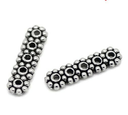 10 intercalaires barre à 5 trous couleur argent antique 4 x 17 mm