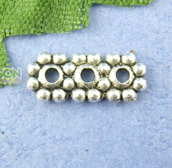 9 barres intercalaires à 3 trous marguerites argentées 4 x 10 mm