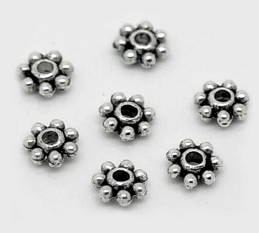 100 perles intercalaires marguerite argentées 4 mm