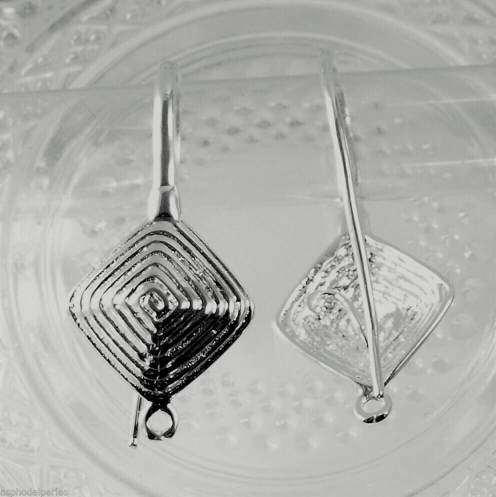 Paire de crochets de boucles d'oreilles argentée losange à spirale 31x16mm