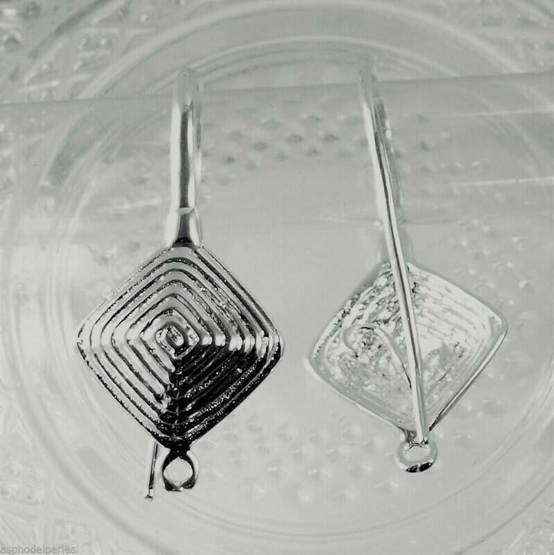 Paire de crochets de boucles d'oreilles argentée losange à spirale 31x16mm