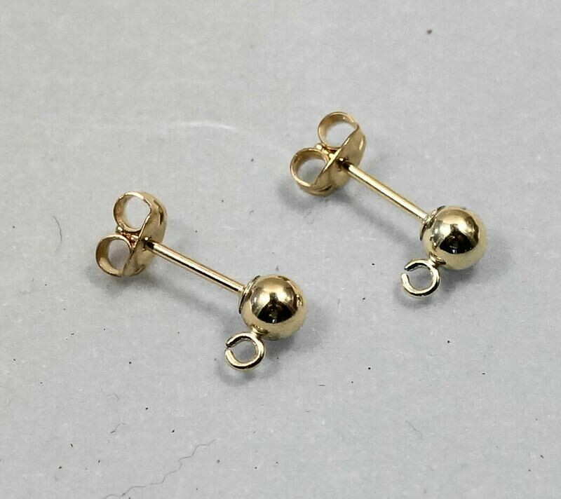 Paire de clous d'oreilles boule 4 mm + poussoir en or rempli (gold filled) 18 mm
