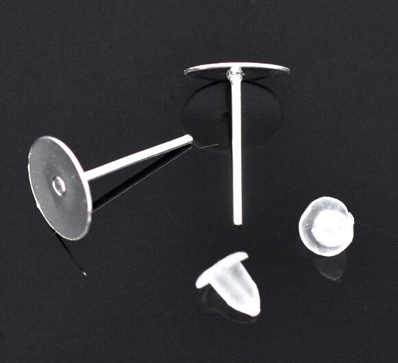 20 paires de clous d'oreilles à plateau argentées 12 mm