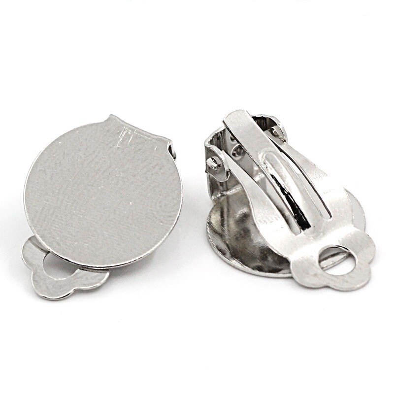 6 paires de plateaux de boucles d'oreilles clip argentés sans nickel 15x20 mm