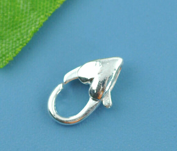 6 mousquetons argentés coeur  12 x 7 mm