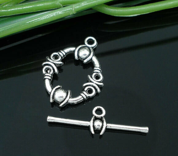 2 fermoirs en T toggle clasp argentés ovales  21 x 17 mm