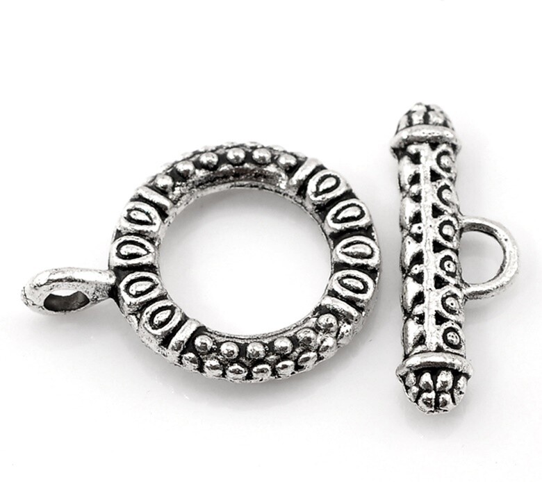 4 fermoirs en T toggle clasp argentés 23 x 17 mm