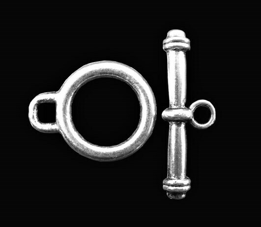 4 fermoirs en T toggle clasp argentés  13 mm