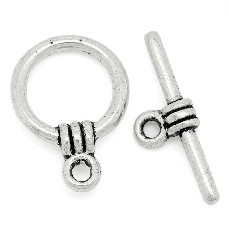 10 fermoirs en T toggle clasp argenté  11 mm