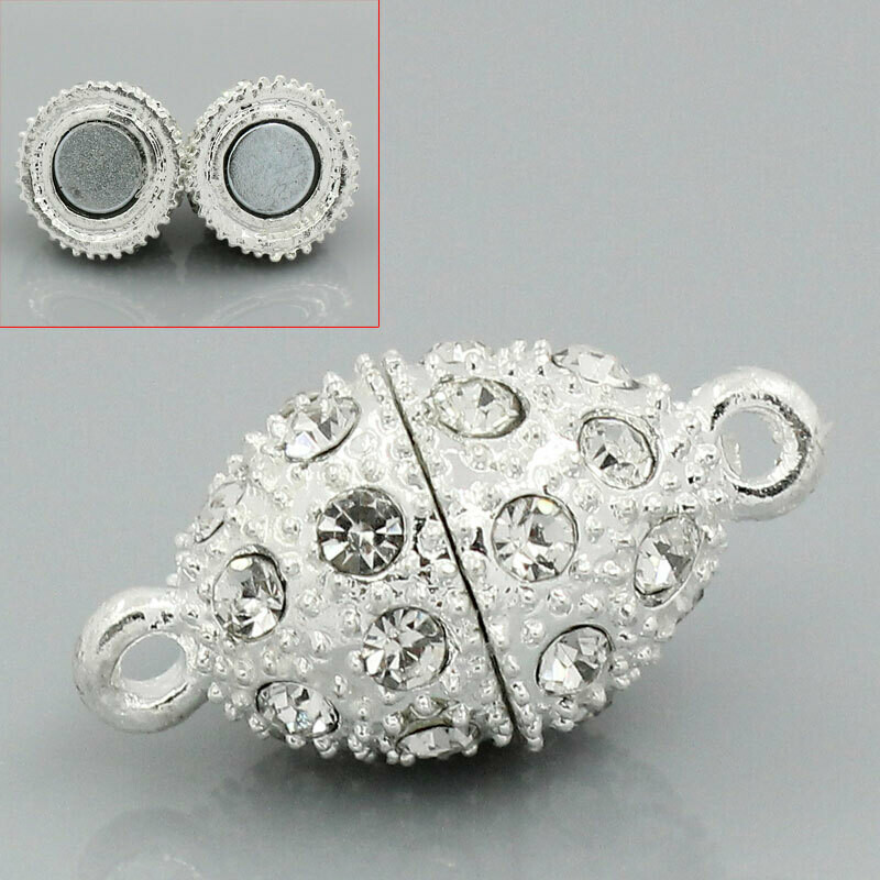 Fermoir magnétique argenté  avec strass crystal 21 x 10 mm