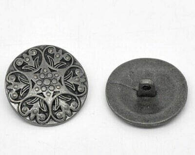 4 Boutons en métal argenté antique gravé 25 mm