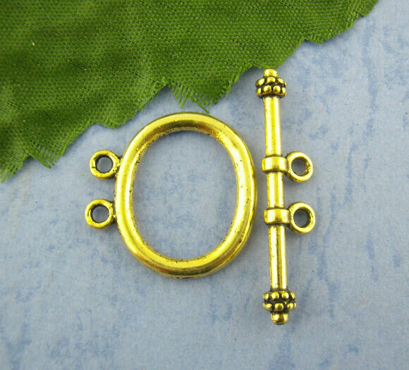 4 fermoirs en T  toggle clasp 2 trous dorés  20 x 21 mm