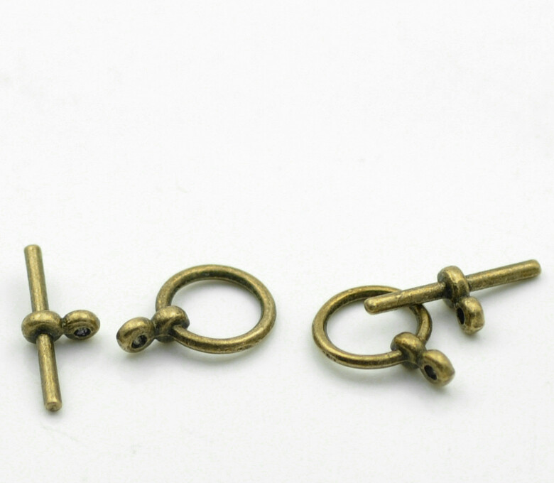 8 fermoirs en T toggle clasp couleur bronze 17 x 12 mm