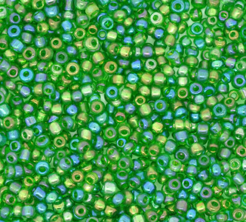 20 g de perles de rocaille  enfant économique vert irisé taille 10