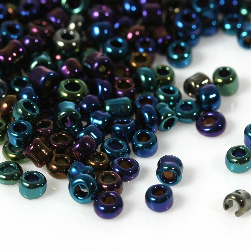 20 g de perles de rocaille enfant éco bleu foncé irisé multicolore taille 10