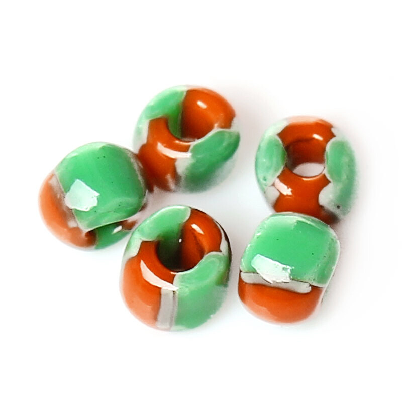 20 g de perles de rocaille  enfant économique bicolore orange vert taille 10