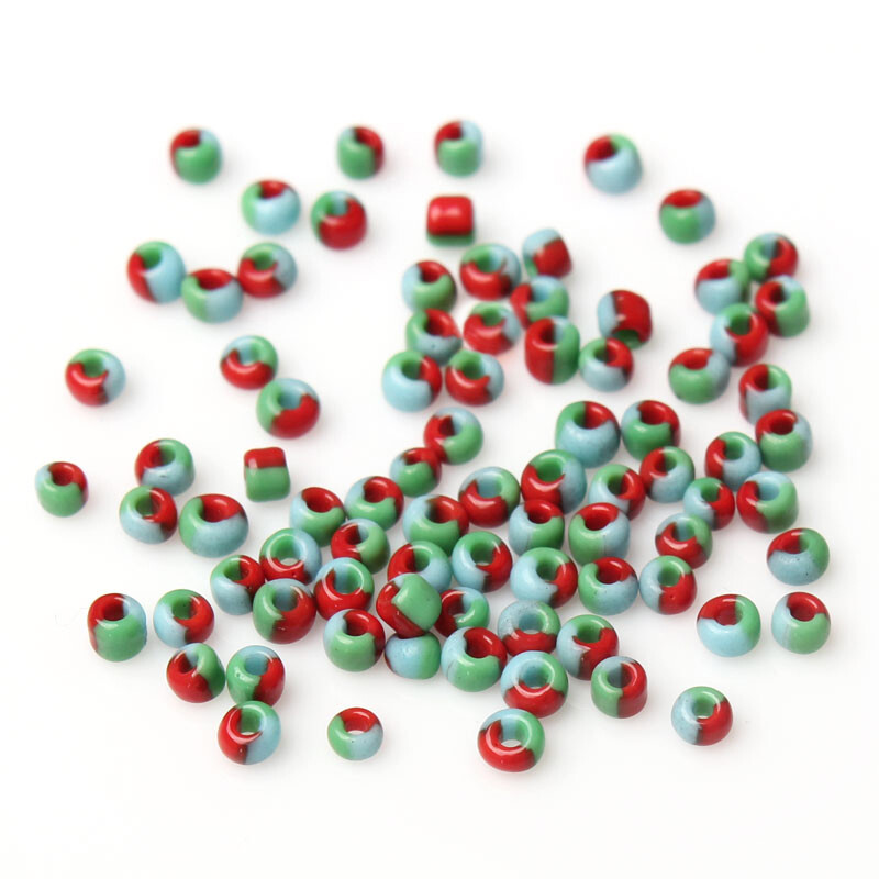 20 g perles de rocaille  enfant économique bicolore vert rouge taille 10