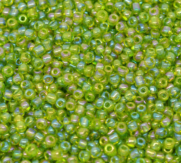 20 g de perles de rocaille  enfant économique vert irisé taille 7