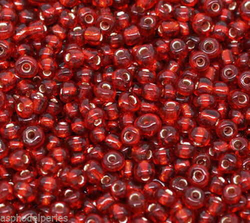 20 g perles de rocaille  enfant économiques - rouge silver lined - taille 6