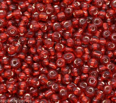 20 g perles de rocaille enfant économiques - rouge silver lined - taille 6