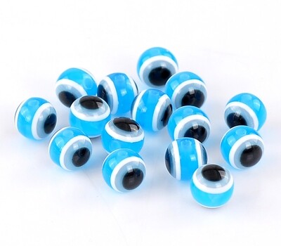 20 perles oeil en résine de couleur bleue rayée 8 mm