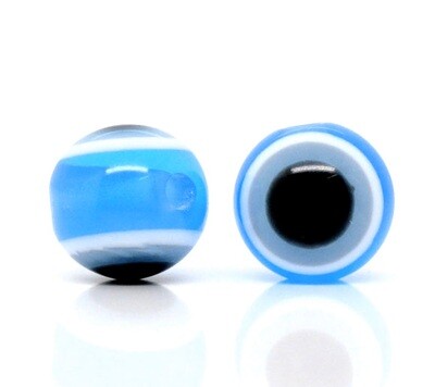 20 perles oeil en résine de couleur bleue rayée 1cm