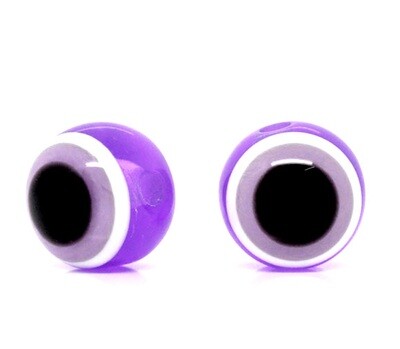 20 perles oeil en résine de couleur violet rayée 1cm
