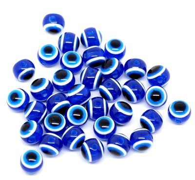20 perles oeil en résine de couleur bleu marine rayée 1cm
