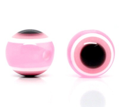 20 perles oeil en résine de couleur rose rayée 1cm