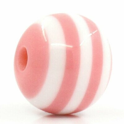 20 perles de résine rayées rose et blanc 10 mm