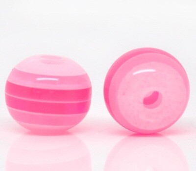 20 perle de résine rayées rose 8 mm