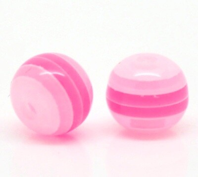 20 perles de résine rayées rose 6 mm