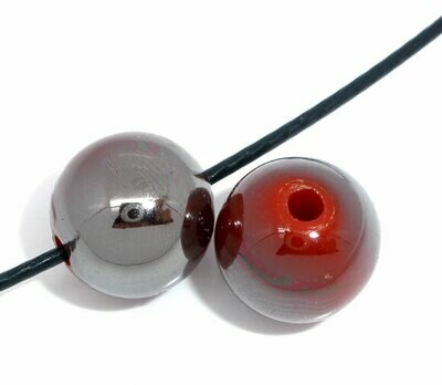 10 perles acryliques rouge et gris 10 mm