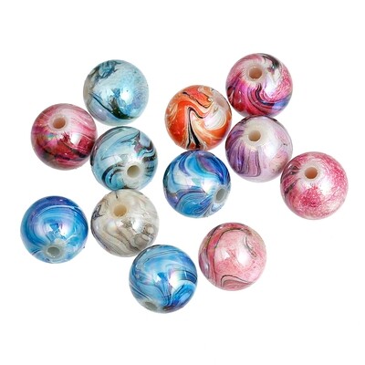 10 perles acryliques rondes multicolores peinte main 12 mm