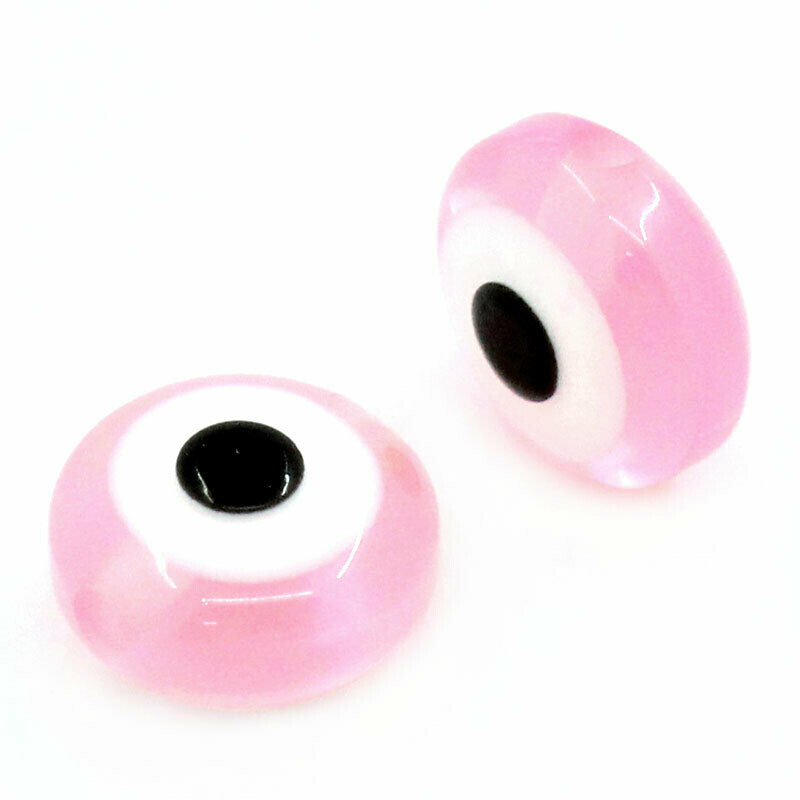 20 perles oeil en résine plat de couleur rose rayée 8 x 5 mm