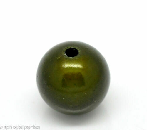 10 perles miracles rondes 10 mm VERT OLIVE FONCE