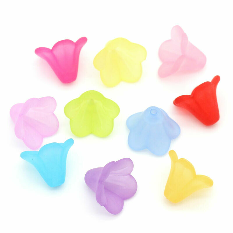 20 perles intercalaires fleur multicolores givrée en lucite 14 x 10 mm