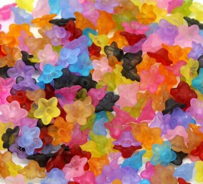 50 perles intercalaires fleur multicolores givrées en lucite 10 x 4 mm
