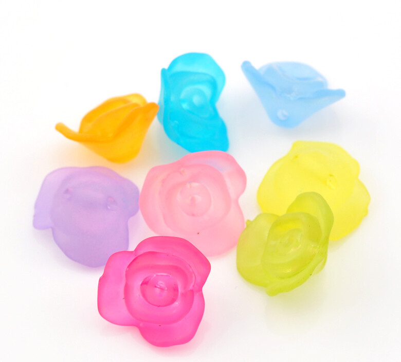 20 perles  roses givrées de couleurs variées en lucite 16 x 15 mm