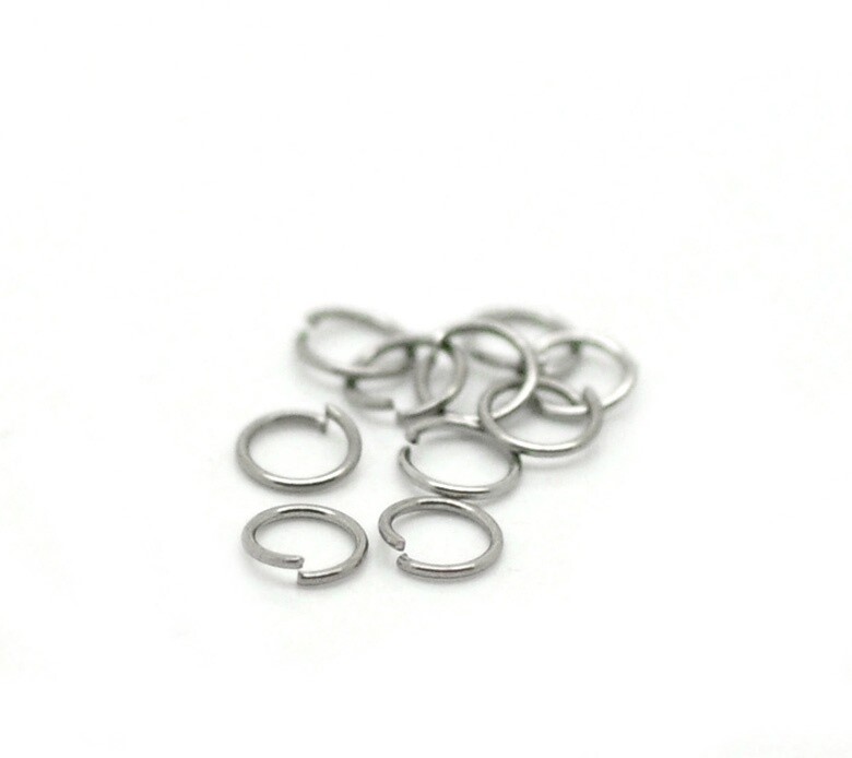 50 anneaux ouverts argentés vieillis 3,5 x 0,4 mm en inox
