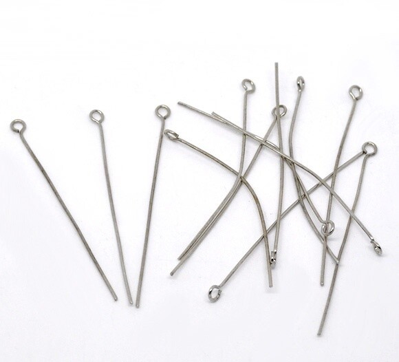 25 tiges clou à tête oeillet 50 x 0,7 mm argentées