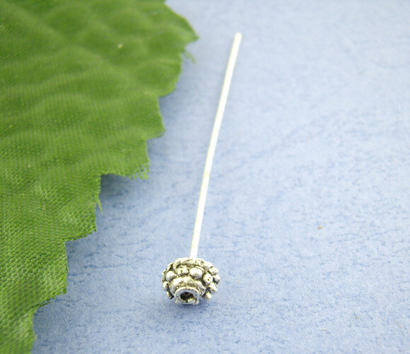6 tiges clou à tête fantaisie argenté 52 x 0,8mm