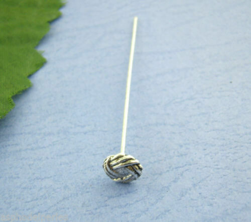 6 tiges clou à tête tresse argenté 55 x 0,8 mm